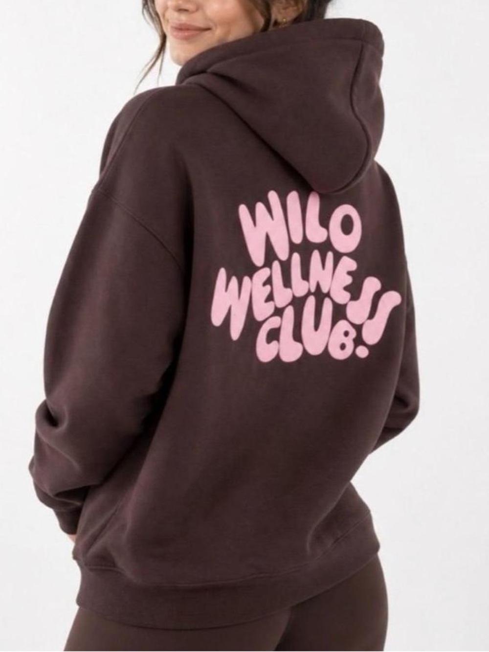 NWOT - WILO Brown Pullover Hoodie with Pink Logo